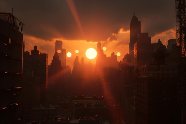 Foto eclipse solar anular atrás de arranha-céus urbanos