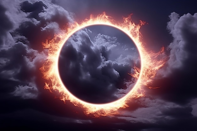 Foto eclipse solar anular através de nuvens onduladas