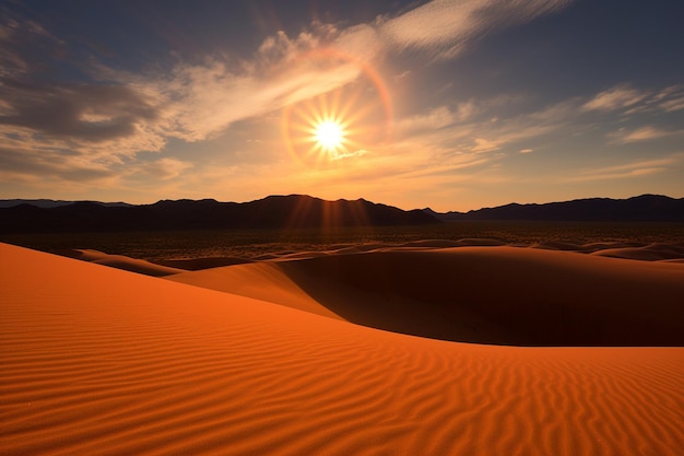 Foto eclipse solar anular sobre una duna del desierto