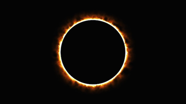 Eclipse solar generado por computadora Anillo ardiente de puerta de portal de fuego Representación 3d de fondo fantástico