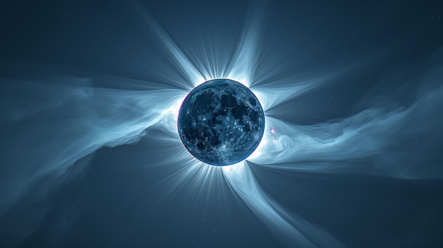 El eclipse solar hace estallar una aura mística la luna mira el cielo azul la luz oscura