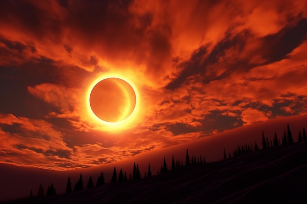 Eclipse solar con movimiento dinámico de las nubes