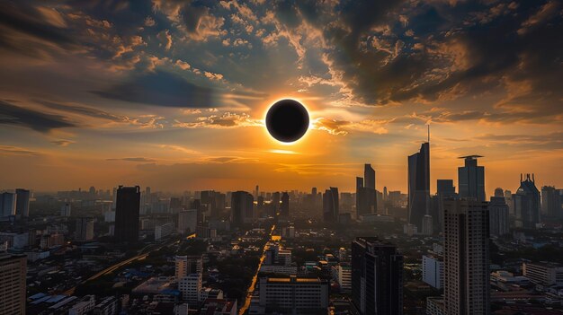 Eclipse solar total sobre a cidade