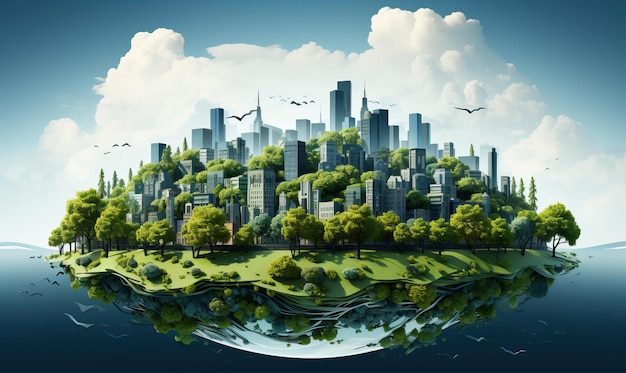 Eco ciudad y paisaje forestal en la tierra fondo abstracto