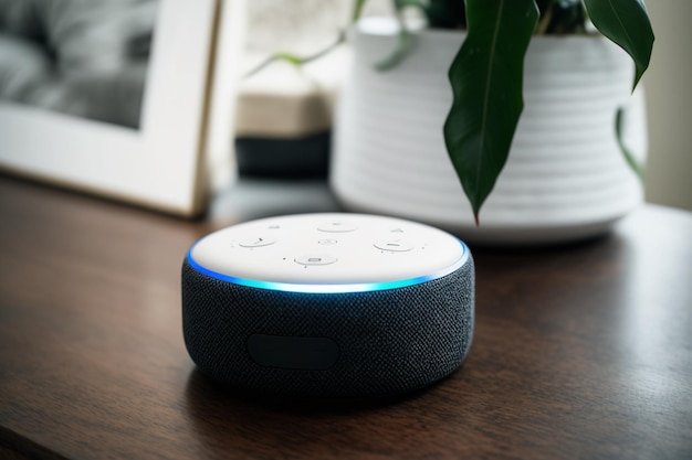 Eco da Amazon Alexa na mesa Alexa é um assistente pessoal virtual desenvolvido pela Amazon com o objetivo de auxiliar na execução de algumas tarefas do dia a dia O usuário interage por meio da fala