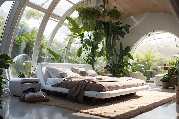 Eco Eden Ein futuristisches Schlafzimmer in einem autarken Biodom