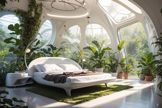 Eco Eden Um quarto futurista em um biodomo autossustentável