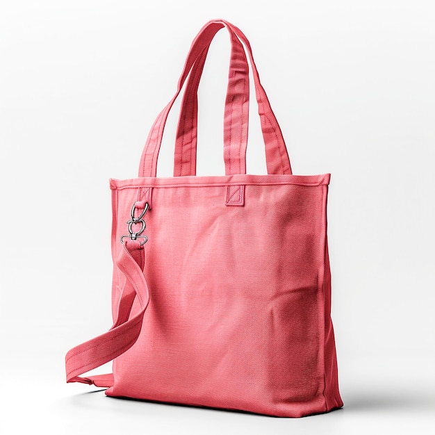 Foto eco friendly pink canvas tote bag en fondo blanco plantilla de diseño para mockup ai generada