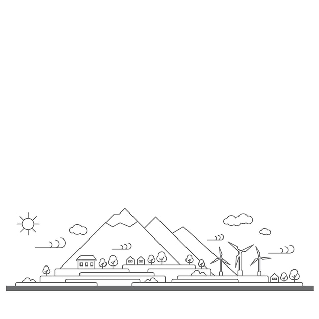 ECO Naturlandschaft Bergturbinenbaum Flaches Designkonzept für erneuerbare Energien