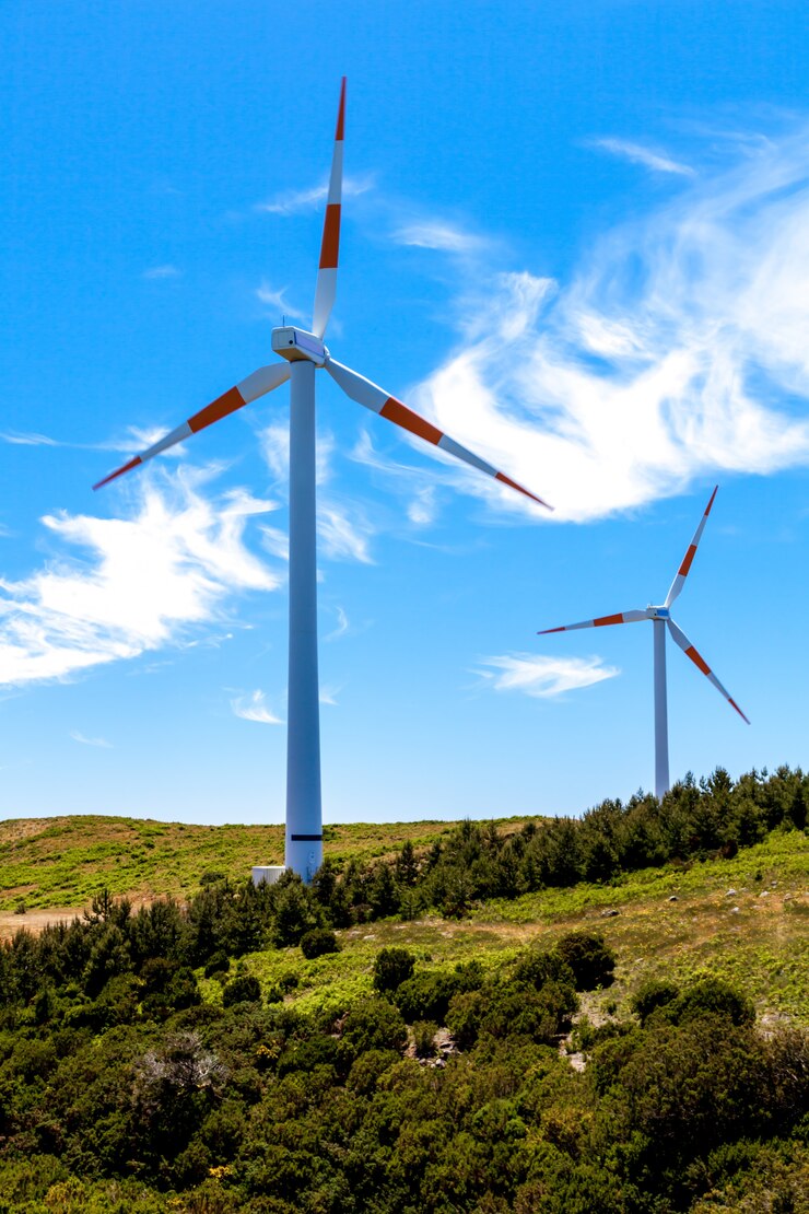 Eco power turbinas eólicas paisagem e céu azul