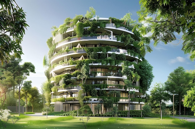 La ecoarquitectura en su mejor edificio circular con terrazas verdes