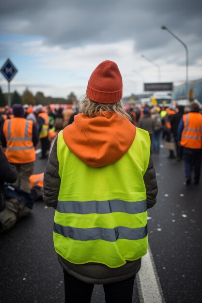 Foto ecoativistas climáticos protestam bloqueando estradas e saídas de rodovias em segundo plano