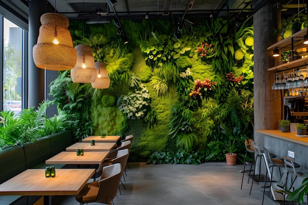 EcoFriendly Elegance MossDecorado Café Design de Interiores Inteligência Artificial Gerativa