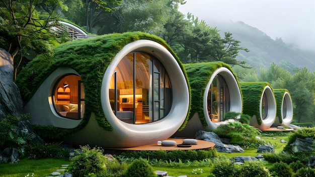 Foto ecofriendly smart cabins futuristic resort blend tecnología de sostenibilidad para un relaxat de lujo