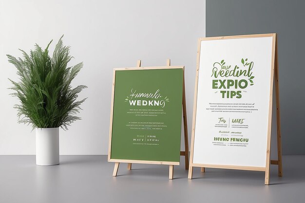 EcoFriendly Wedding Expo Consejos de planificación verde Mockup de señalización con espacio blanco en blanco para colocar su diseño