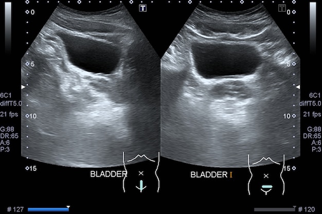 Ecografía Imágenes médicas del abdomen mostraron la vejiga.