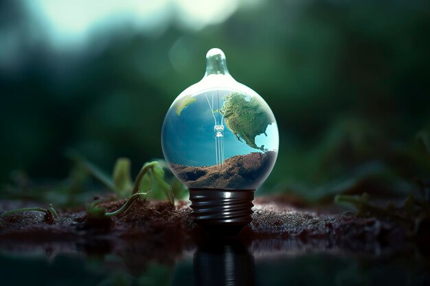 Ecologia e dia mundial da água Idia de lâmpada com proteção ambiental e economia de água da terra Gerar Ai