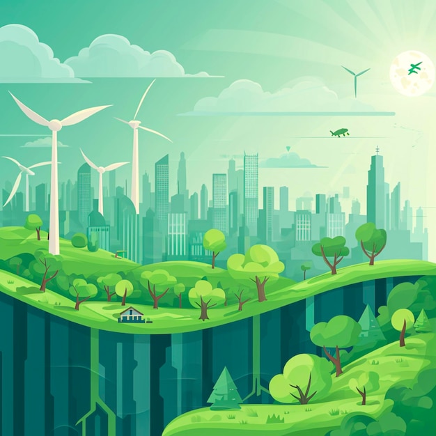 Ecología y ecología Ilustración vectorial del concepto de energía verde sostenible, ecológica y alternativa