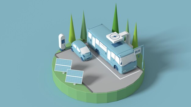 La ecología de la estación de carga de autobuses y automóviles es un concepto de ahorro de energía para obtener energía gratuita del sol