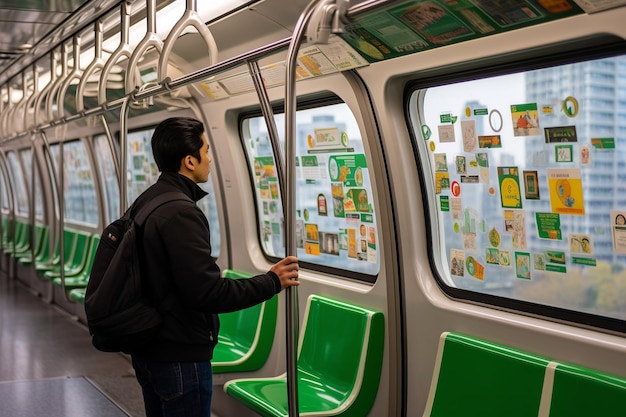 Foto ecominded commuter reflektierende fahrt inmitten der nachhaltigkeitsinitiative der stadt