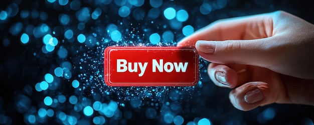Ecommerce Urgency Concept Hand Hovering sobre el Viernes Negro Comprar ahora botón con copia de espacio etiqueta de descuento
