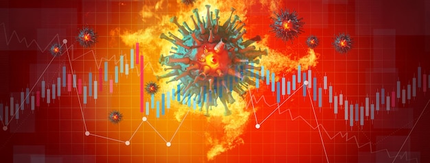 Economía mundial y concepto de virus corona El impacto del coronavirus en el mundo 3d ilustración
