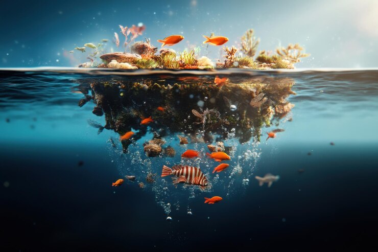 Ecosistema perturbado con especies invasoras bajo el agua