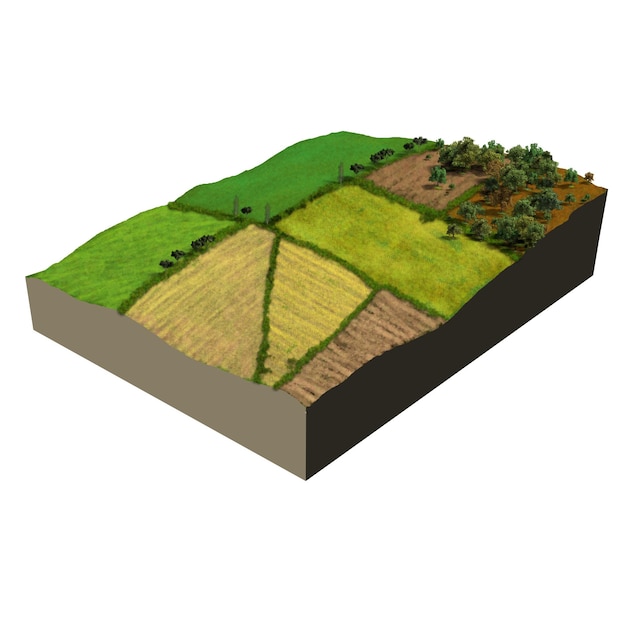 Foto ecossistema modelo 3d de terras agrícolas
