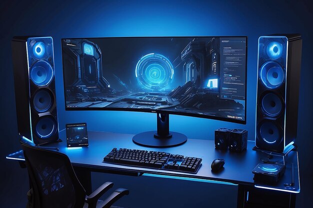 Ecrã azul de monitor de conjunto de jogos de computação de alta qualidade