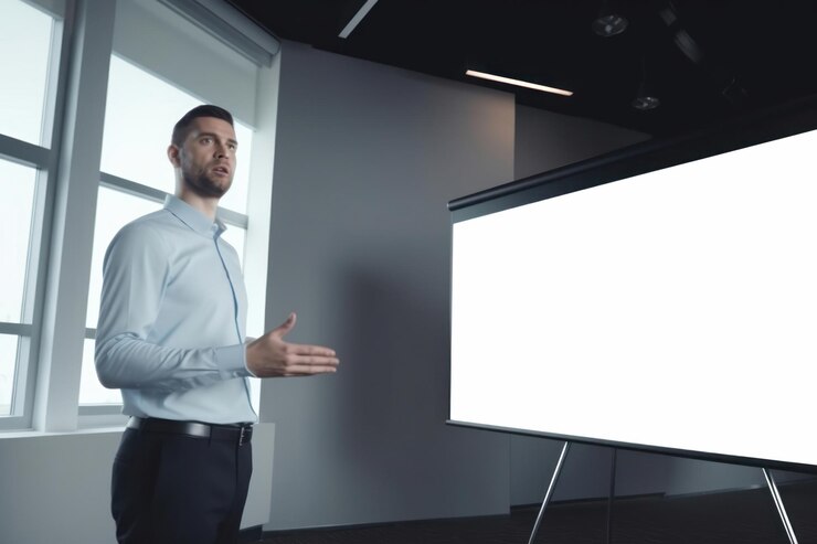 Foto ecrã de apresentação quadro branco reunião adulto