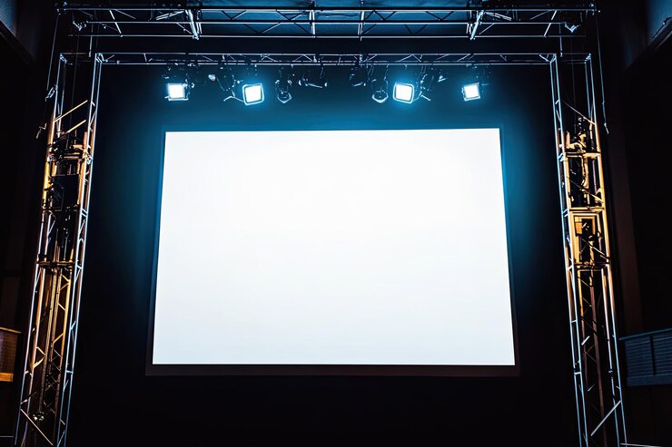 Foto ecrã de projeção vazia tabuleiro branco vazio para conferência