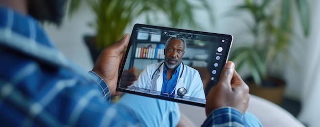 Foto ecrã de tablet mostrando uma sessão de terapia virtual conectando profissionais de saúde mental com clientes