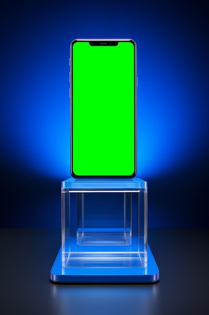 Ecrã verde do smartphone em fundo azul