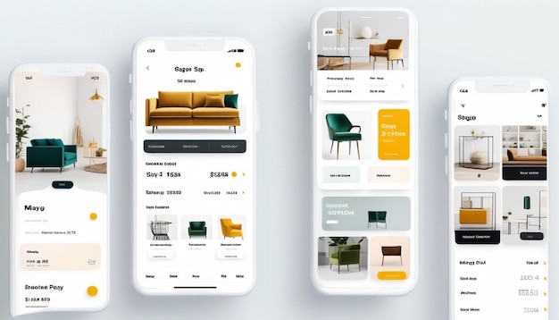 Foto ecrãs de aplicações de compras de móveis