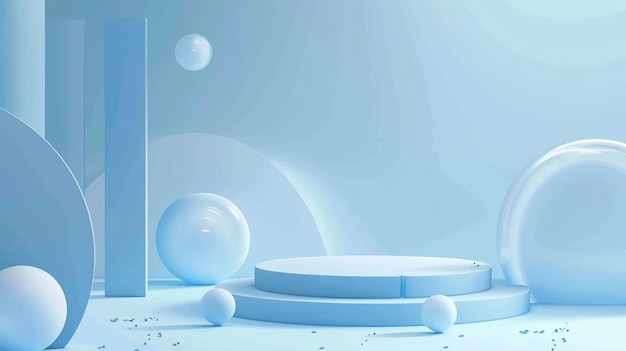 ector azul 3d de representación de fondo con productos de podio de escena pastel azul
