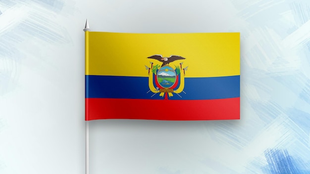 Ecuador 3D Render bandera sobre un fondo de textura azul