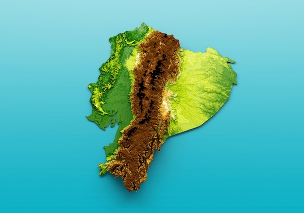 Ecuador Karte Shaded relief Farbe Höhenkarte auf dem Meer Blauer Hintergrund 3D-Darstellung