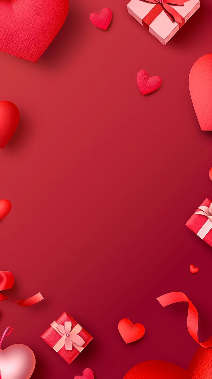 Ed fondo con muchos corazones con pequeños regalos y cajas