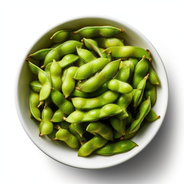 Foto edamame con fondo blanco