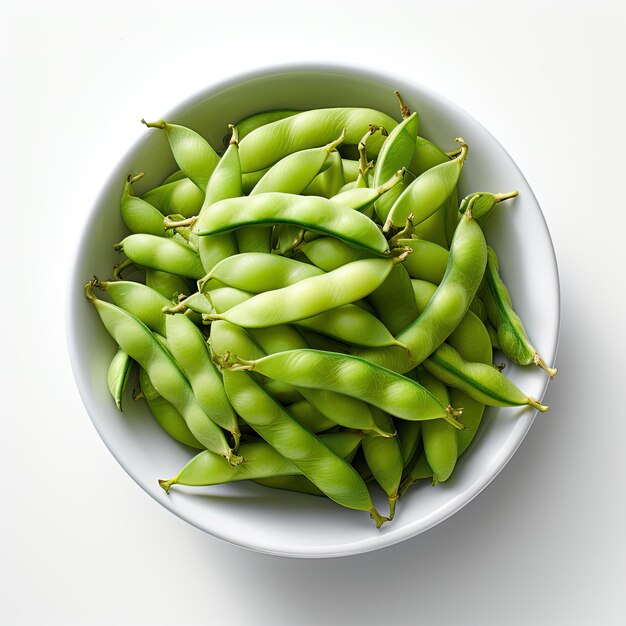 Foto edamame con fondo blanco