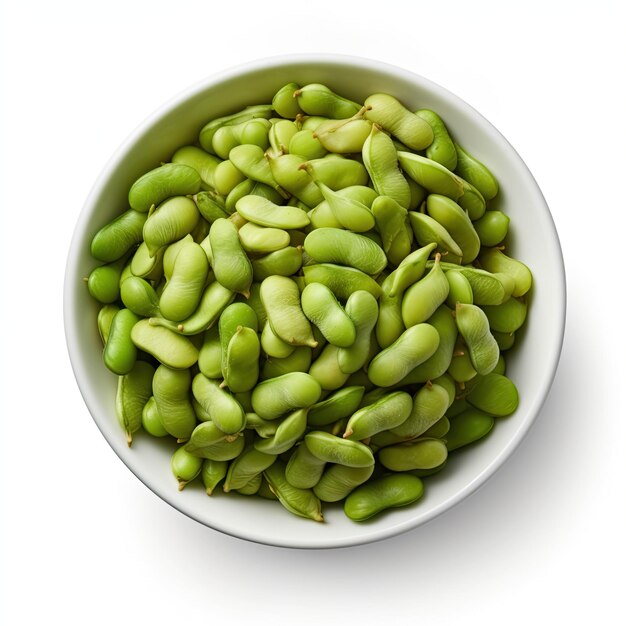 Foto edamame con fondo blanco