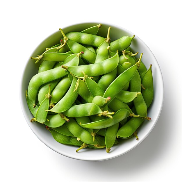 Foto edamame con fondo blanco