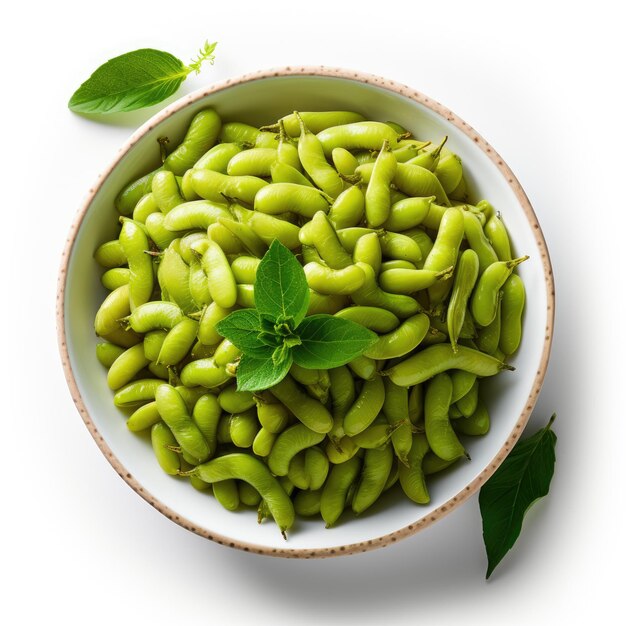 Foto edamame con fondo blanco