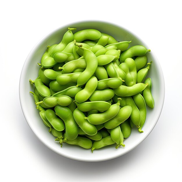 Foto edamame con fondo blanco