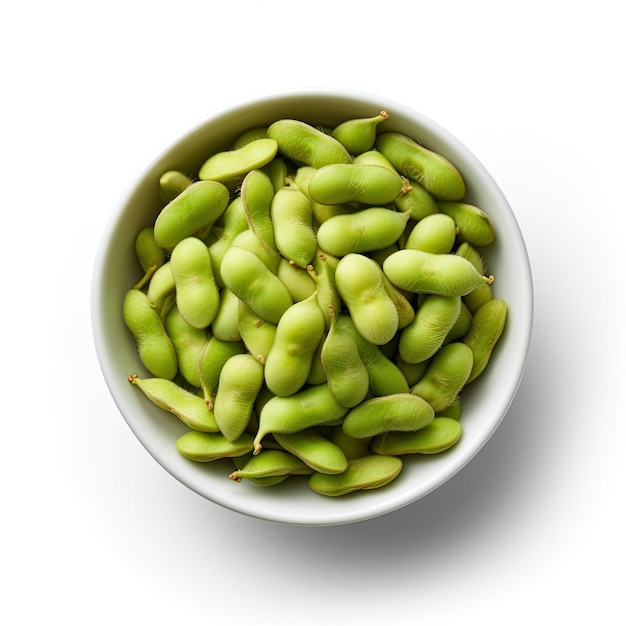 Foto edamame con fondo blanco