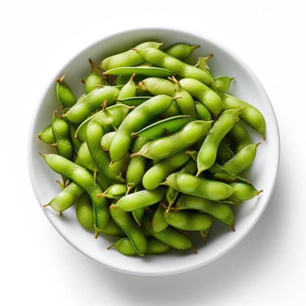 Foto edamame con fondo blanco