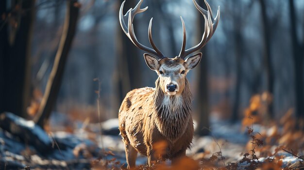 Edelhirsch-Männchen im Winter Schnee Wald Foto generative ai