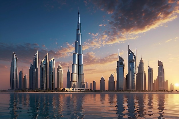 Edifício 3D Burj Khalifa em fundo cinza isolado