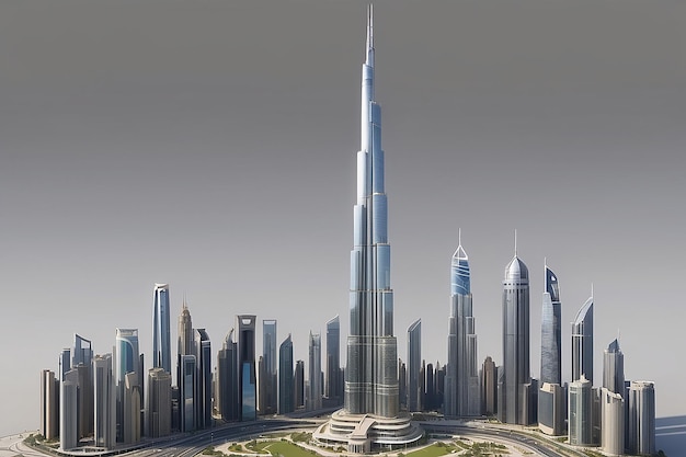 Edifício 3D Burj Khalifa em fundo cinza isolado