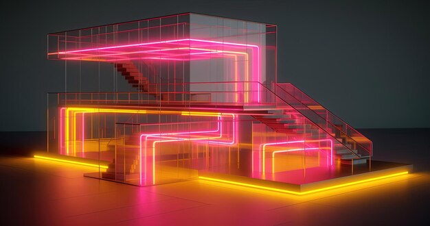 Foto edifício abstrato neon modelo 3d decoração de design de interiores moderno futurista no estilo de concreto